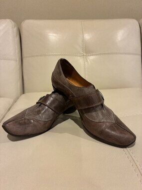 FIDJI Shoes Retro Hippie Antique Brown Leather Comfort Mary Jane Heels Size 6.5